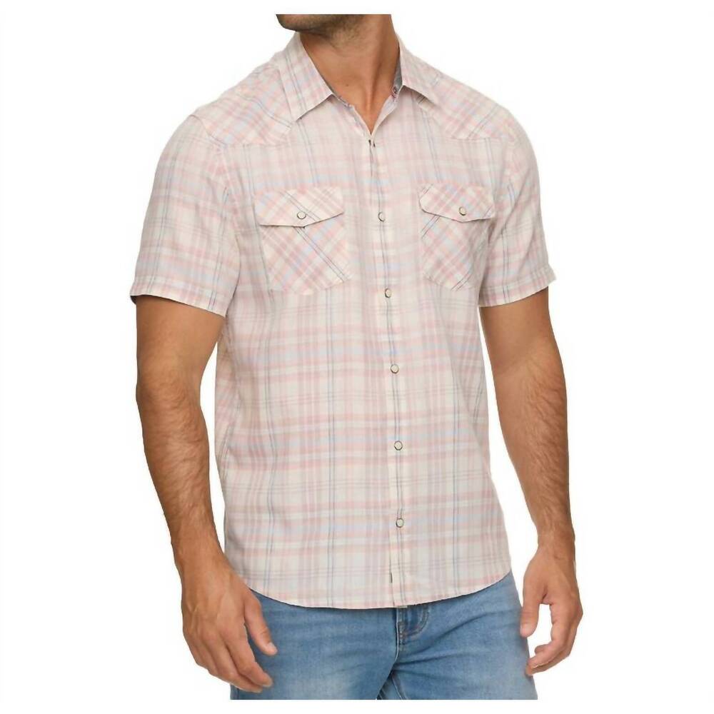 NEW FLAGS & ANTHEM cedro short sleeve burnout western shirt in pink/grey